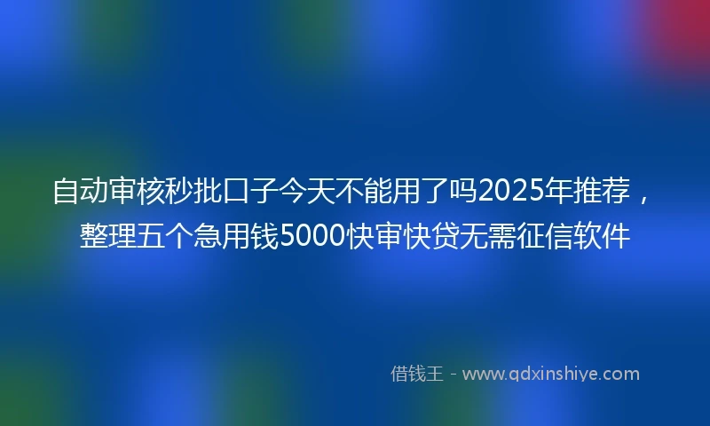 自动审核秒批口子今天不能用了吗2025年推荐，整理五个急用钱5000快审快贷无需征信软件