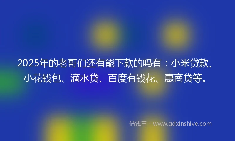 2025年的老哥们还有能下款的吗有：小米贷款、小花钱包、滴水贷、百度有钱花、惠商贷等。