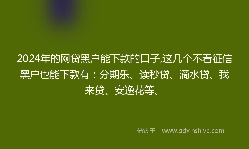 2024年的网贷黑户能下款的口子,这几个不看征信黑户也能下款有：分期乐、读秒贷、滴水贷、我来贷、安逸花等。
