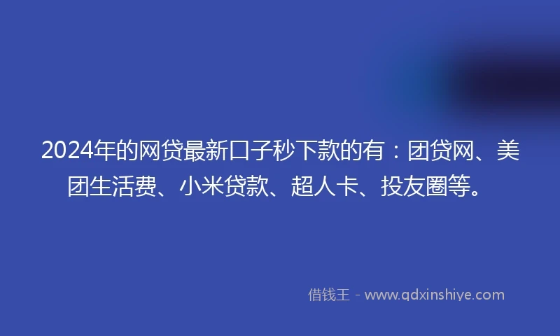 2024年的网贷最新口子秒下款的有：团贷网、美团生活费、小米贷款、超人卡、投友圈等。