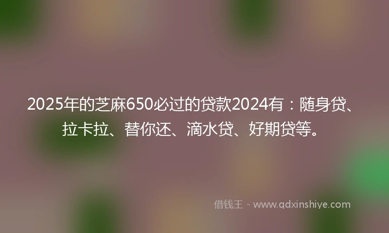 2025年的芝麻650必过的贷款2024有：随身贷、拉卡拉、替你还、滴水贷、好期贷等。
