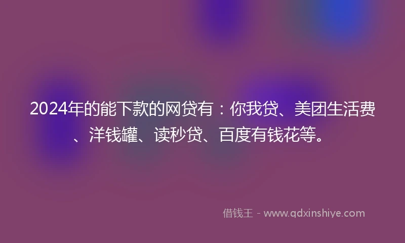 2024年的能下款的网贷有：你我贷、美团生活费、洋钱罐、读秒贷、百度有钱花等。