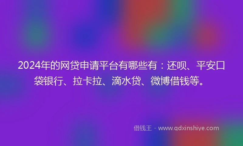 2024年的网贷申请平台有哪些有：还呗、平安口袋银行、拉卡拉、滴水贷、微博借钱等。