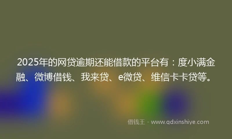 2025年的网贷逾期还能借款的平台有：度小满金融、微博借钱、我来贷、e微贷、维信卡卡贷等。