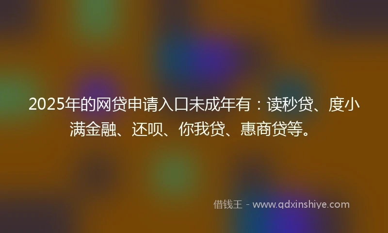 2025年的网贷申请入口未成年有：读秒贷、度小满金融、还呗、你我贷、惠商贷等。