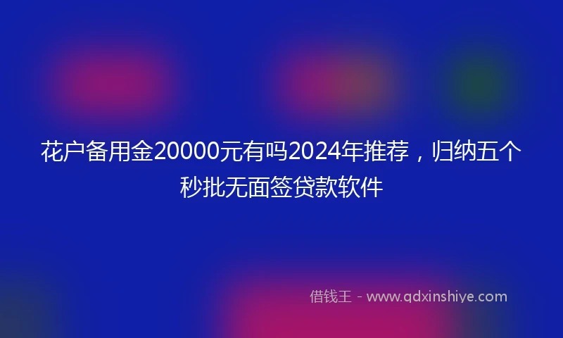 花户备用金20000元有吗2024年推荐，归纳五个秒批无面签贷款软件
