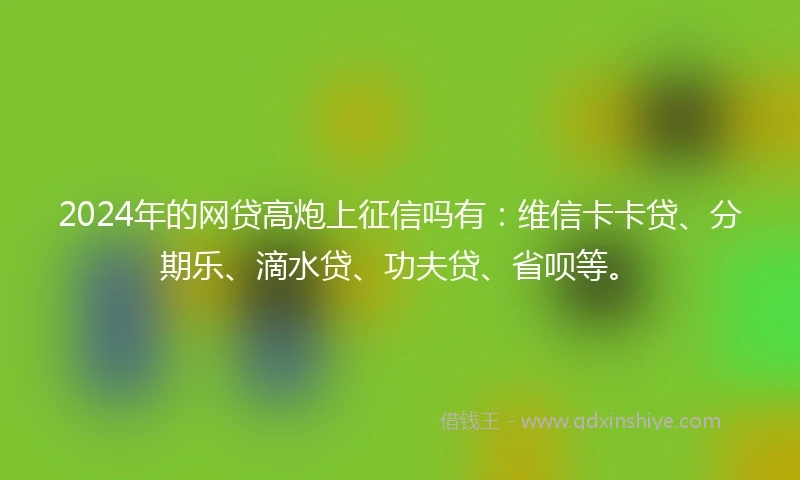 2024年的网贷高炮上征信吗有：维信卡卡贷、分期乐、滴水贷、功夫贷、省呗等。