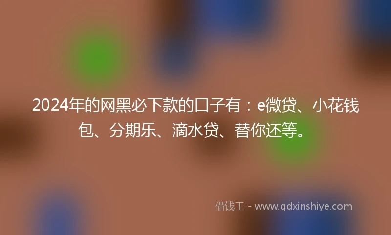 2024年的网黑必下款的口子有：e微贷、小花钱包、分期乐、滴水贷、替你还等。