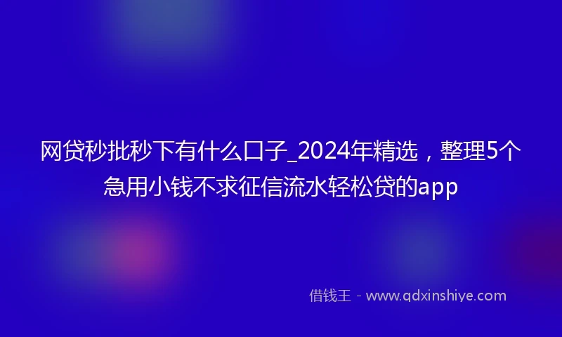 网贷秒批秒下有什么口子_2024年精选，整理5个急用小钱不求征信流水轻松贷的app