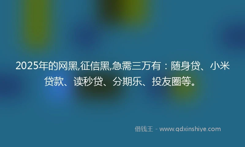 2025年的网黑,征信黑,急需三万有：随身贷、小米贷款、读秒贷、分期乐、投友圈等。