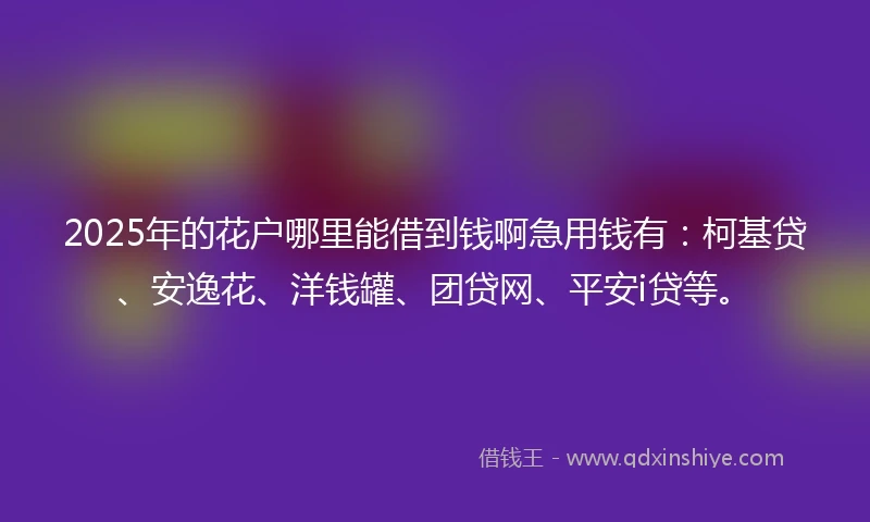 2025年的花户哪里能借到钱啊急用钱有：柯基贷、安逸花、洋钱罐、团贷网、平安i贷等。
