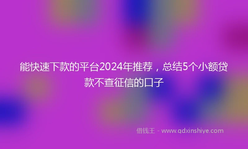 能快速下款的平台2024年推荐，总结5个小额贷款不查征信的口子