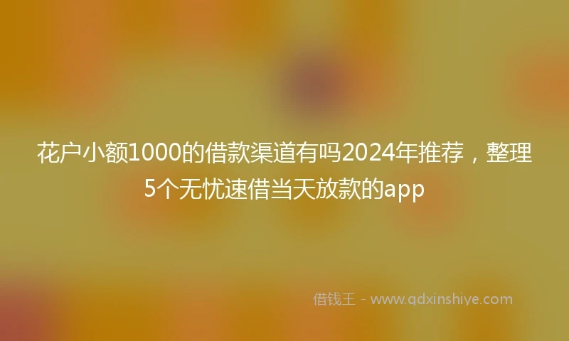 花户小额1000的借款渠道有吗2024年推荐，整理5个无忧速借当天放款的app