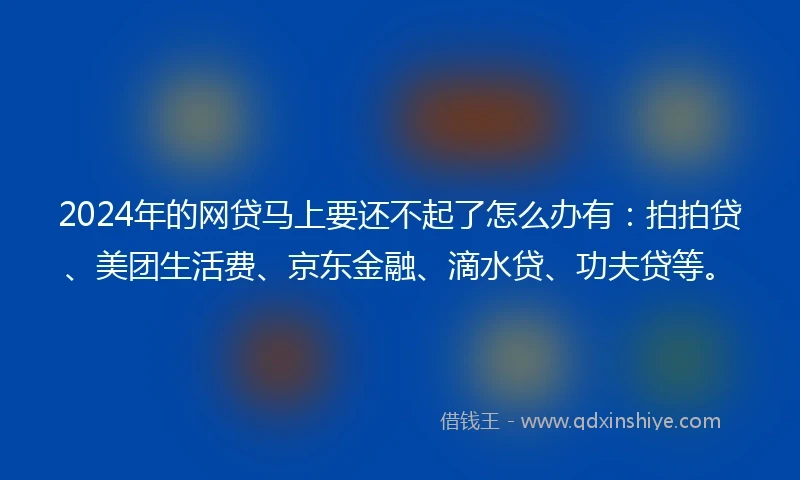 2024年的网贷马上要还不起了怎么办有：拍拍贷、美团生活费、京东金融、滴水贷、功夫贷等。
