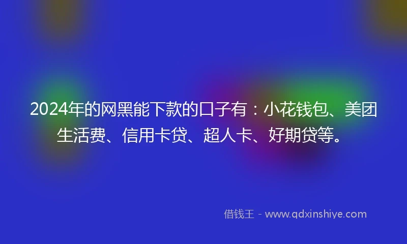 2024年的网黑能下款的口子有：小花钱包、美团生活费、信用卡贷、超人卡、好期贷等。