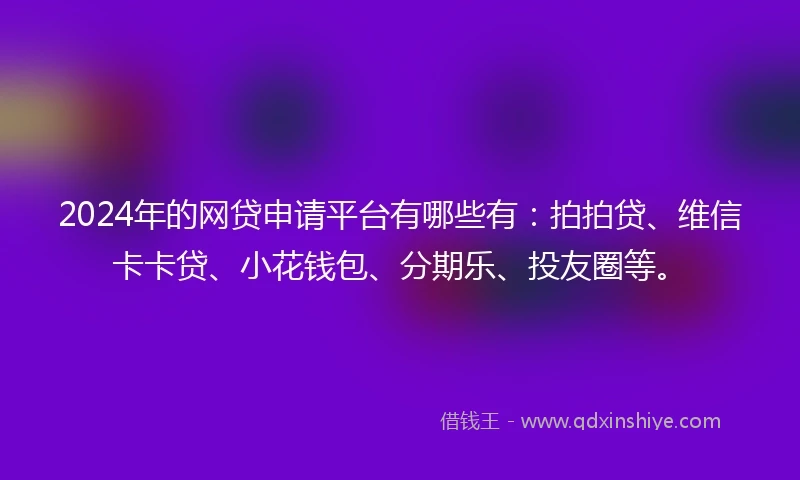 2024年的网贷申请平台有哪些有：拍拍贷、维信卡卡贷、小花钱包、分期乐、投友圈等。