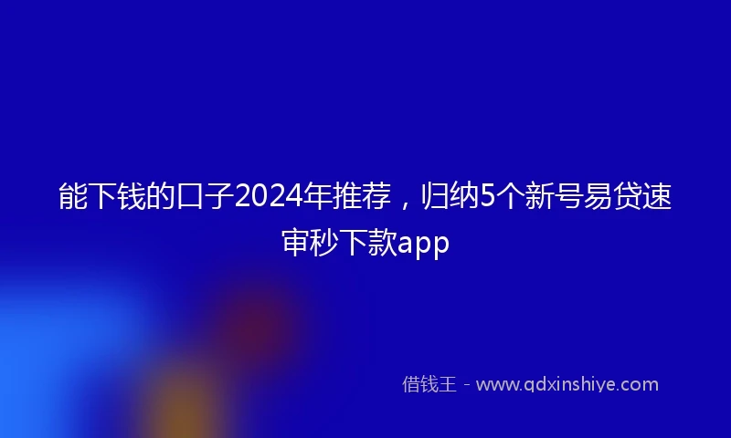 能下钱的口子2024年推荐，归纳5个新号易贷速审秒下款app