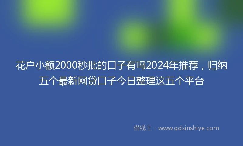 花户小额2000秒批的口子有吗2024年推荐,归纳五个最新网贷口子今日整理这五个平台