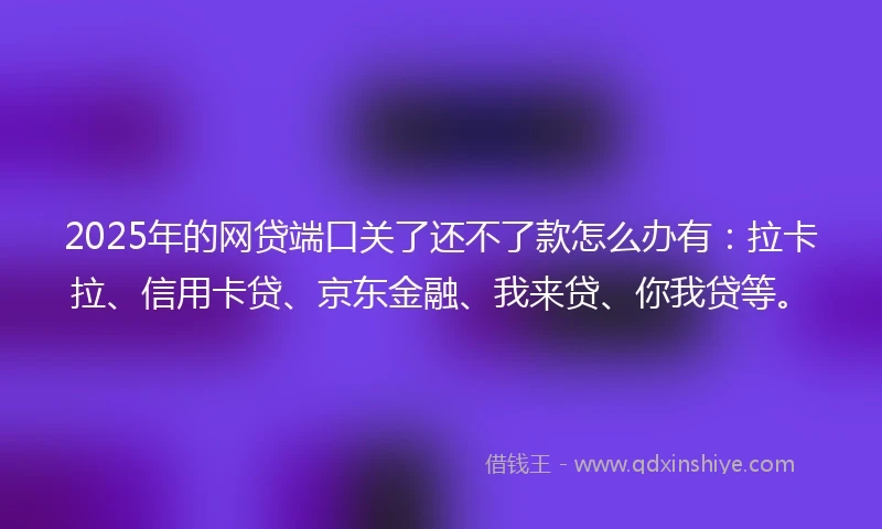 2025年的网贷端口关了还不了款怎么办有：拉卡拉、信用卡贷、京东金融、我来贷、你我贷等。