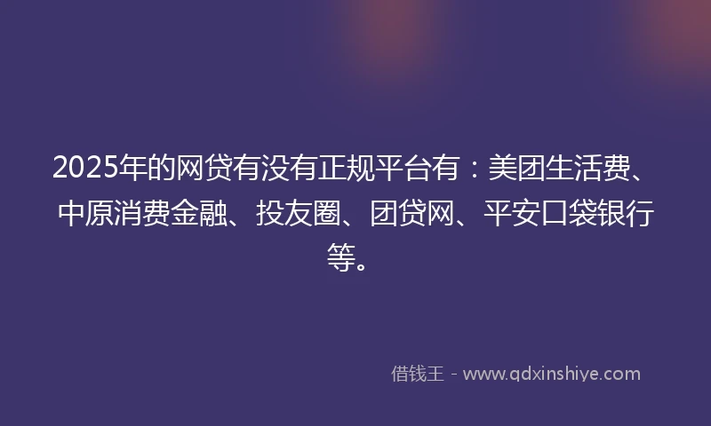 2025年的网贷有没有正规平台有：美团生活费、中原消费金融、投友圈、团贷网、平安口袋银行等。
