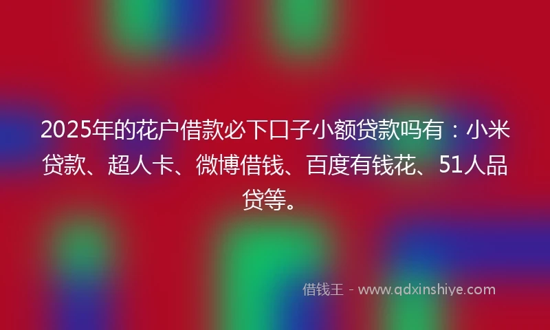 2025年的花户借款必下口子小额贷款吗有：小米贷款、超人卡、微博借钱、百度有钱花、51人品贷等。