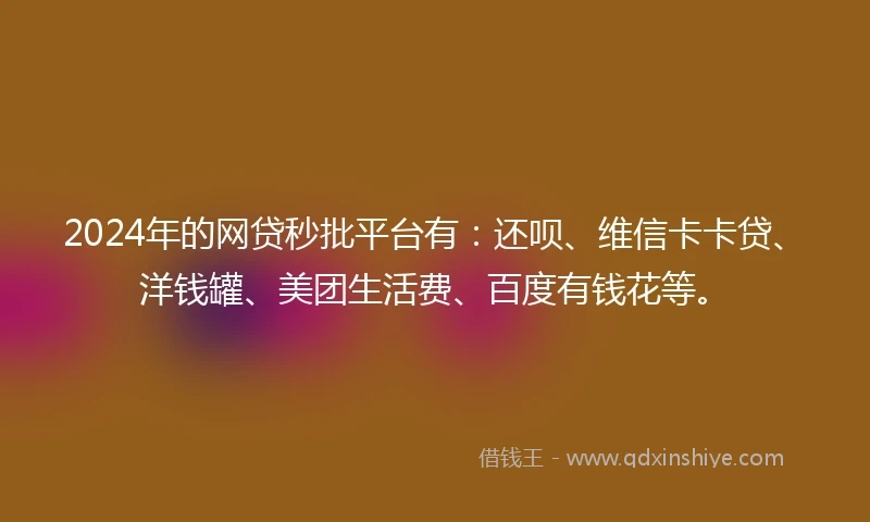 2024年的网贷秒批平台有：还呗、维信卡卡贷、洋钱罐、美团生活费、百度有钱花等。