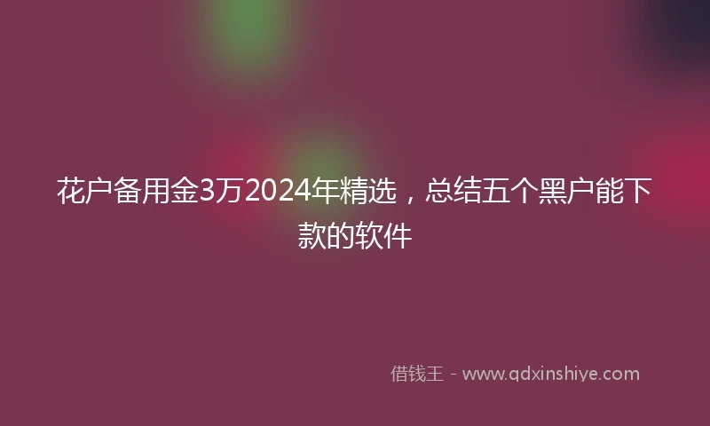 花户备用金3万2024年精选，总结五个黑户能下款的软件