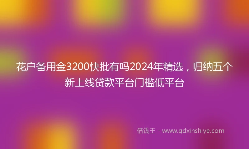 花户备用金3200快批有吗2024年精选，归纳五个新上线贷款平台门槛低平台
