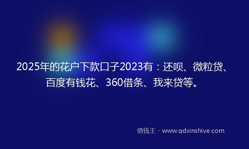 2025年的花户下款口子2023有：还呗、微粒贷、百度有钱花、360借条、我来贷等。