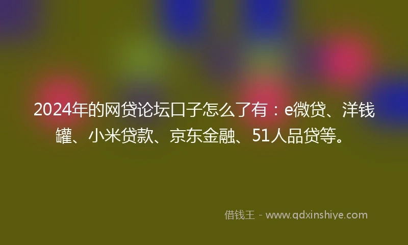 2024年的网贷论坛口子怎么了有：e微贷、洋钱罐、小米贷款、京东金融、51人品贷等。