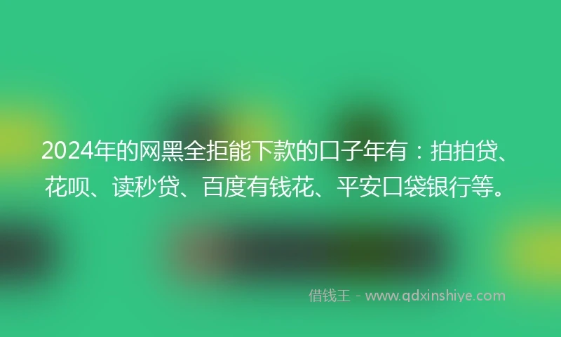 2024年的网黑全拒能下款的口子年有：拍拍贷、花呗、读秒贷、百度有钱花、平安口袋银行等。