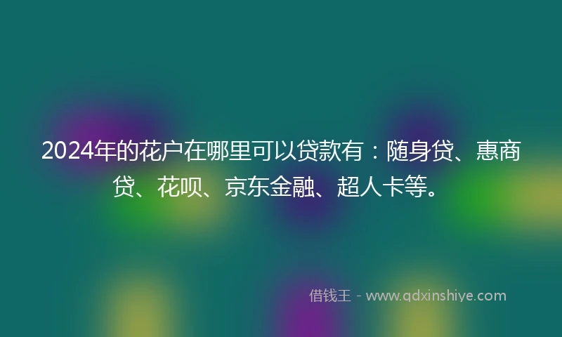 2024年的花户在哪里可以贷款有：随身贷、惠商贷、花呗、京东金融、超人卡等。