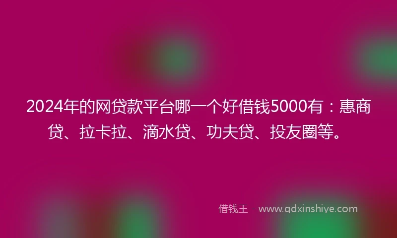 2024年的网贷款平台哪一个好借钱5000有：惠商贷、拉卡拉、滴水贷、功夫贷、投友圈等。