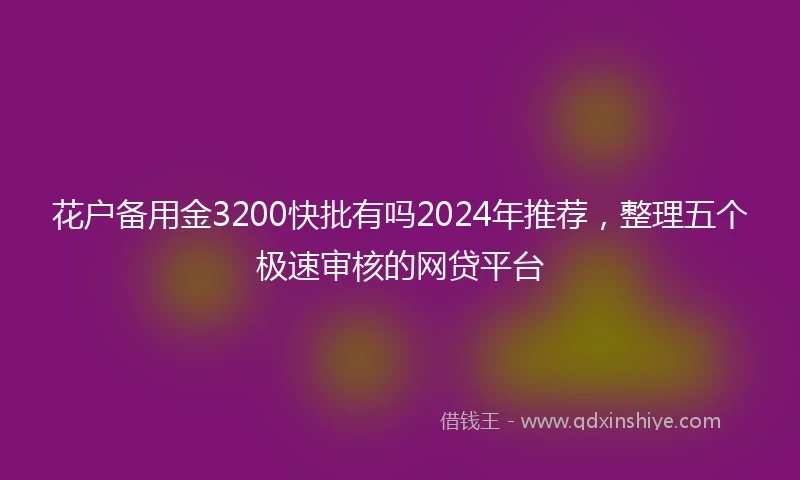 花户备用金3200快批有吗2024年推荐，整理五个极速审核的网贷平台