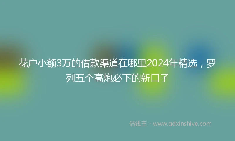 花户小额3万的借款渠道在哪里2024年精选，罗列五个高炮必下的新口子