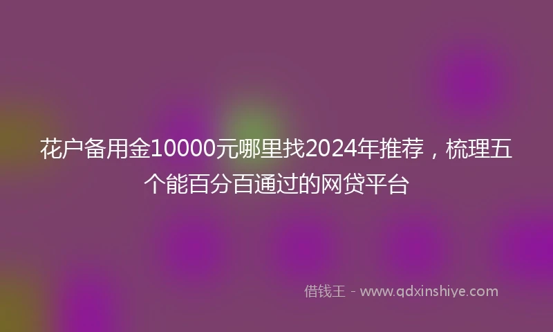 花户备用金10000元哪里找2024年推荐，梳理五个能百分百通过的网贷平台