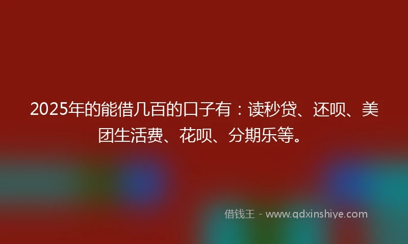 2025年的能借几百的口子有：读秒贷、还呗、美团生活费、花呗、分期乐等。