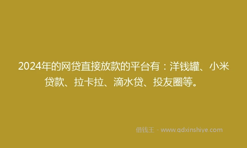 2024年的网贷直接放款的平台有：洋钱罐、小米贷款、拉卡拉、滴水贷、投友圈等。