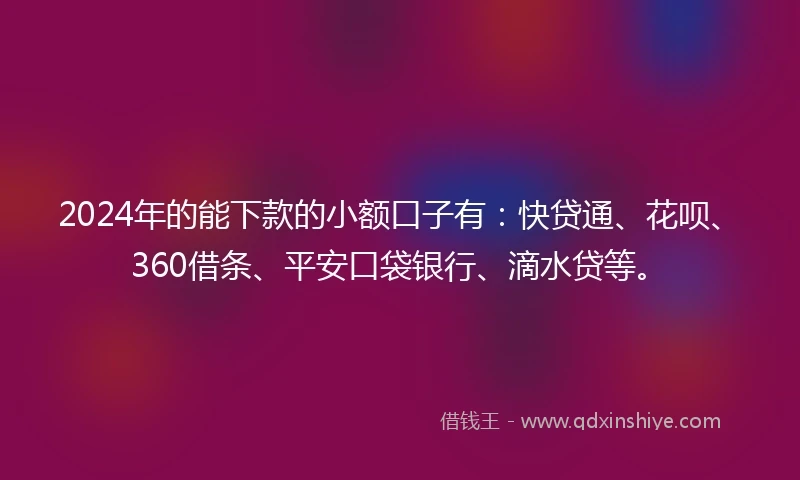 2024年的能下款的小额口子有：快贷通、花呗、360借条、平安口袋银行、滴水贷等。