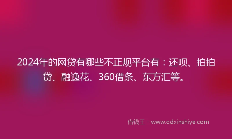 2024年的网贷有哪些不正规平台有：还呗、拍拍贷、融逸花、360借条、东方汇等。