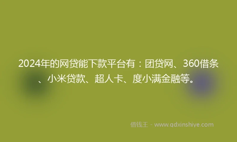 2024年的网贷能下款平台有：团贷网、360借条、小米贷款、超人卡、度小满金融等。