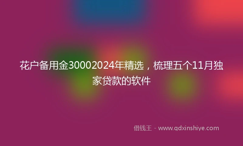 花户备用金30002024年精选，梳理五个11月独家贷款的软件