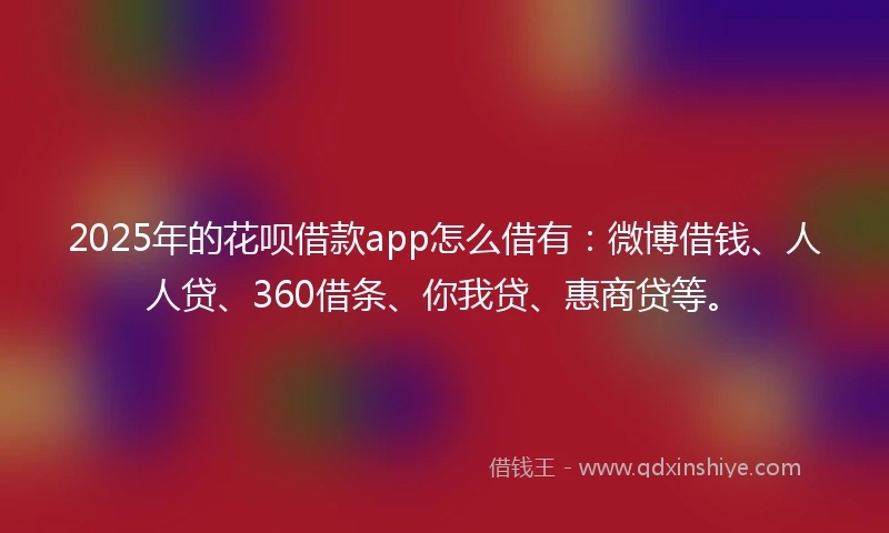 2025年的花呗借款app怎么借有：微博借钱、人人贷、360借条、你我贷、惠商贷等。