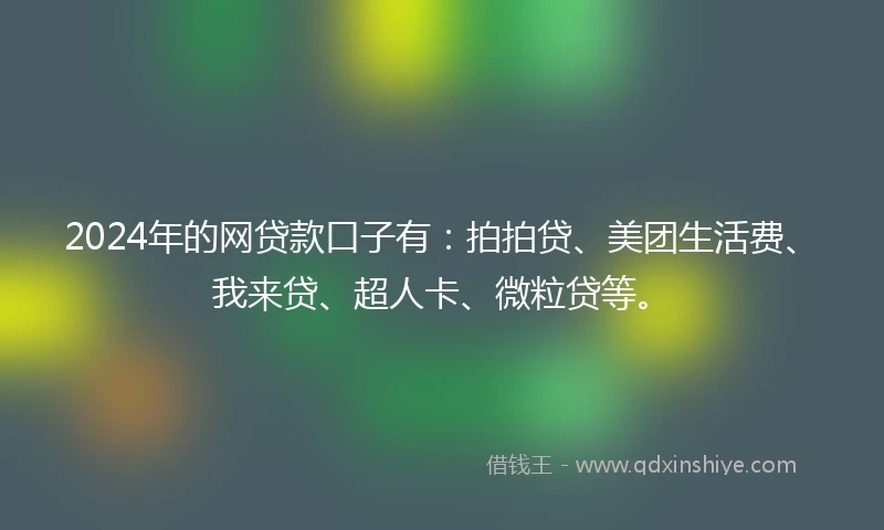 2024年的网贷款口子有:拍拍贷、美团生活费、我来贷、超人卡、微粒贷等。