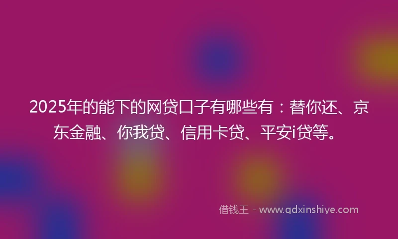 2025年的能下的网贷口子有哪些有：替你还、京东金融、你我贷、信用卡贷、平安i贷等。