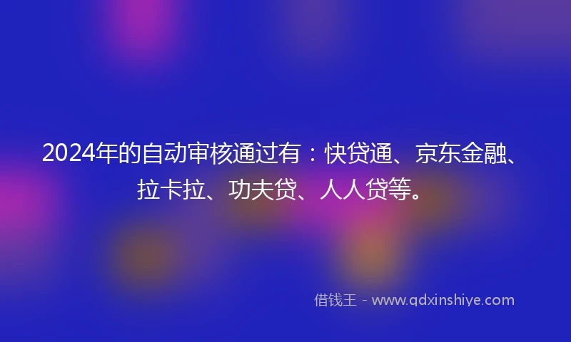 2024年的自动审核通过有：快贷通、京东金融、拉卡拉、功夫贷、人人贷等。