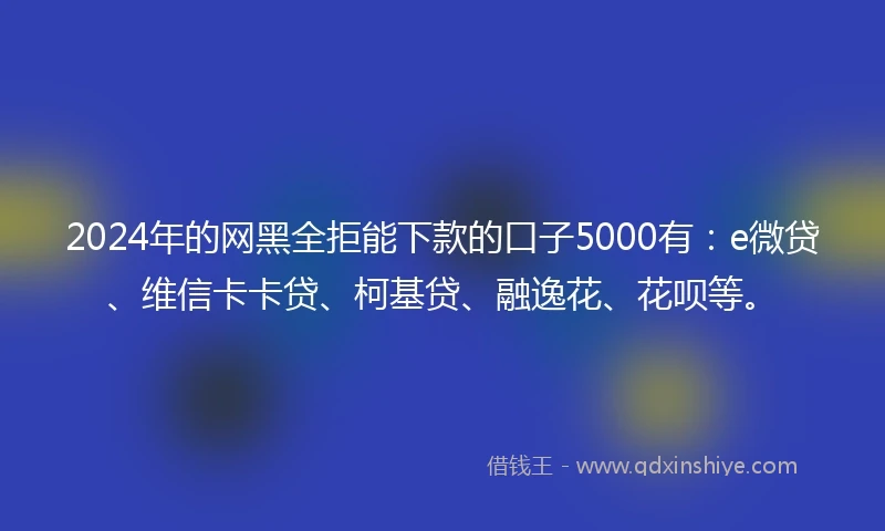 2024年的网黑全拒能下款的口子5000有：e微贷、维信卡卡贷、柯基贷、融逸花、花呗等。