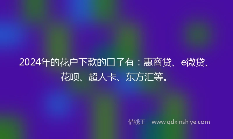 2024年的花户下款的口子有：惠商贷、e微贷、花呗、超人卡、东方汇等。