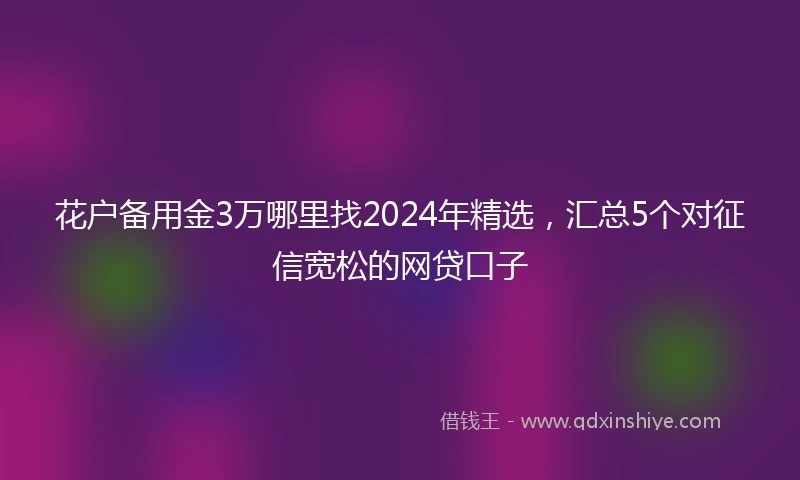 花户备用金3万哪里找2024年精选，汇总5个对征信宽松的网贷口子