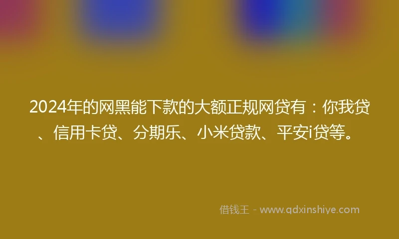 2024年的网黑能下款的大额正规网贷有：你我贷、信用卡贷、分期乐、小米贷款、平安i贷等。